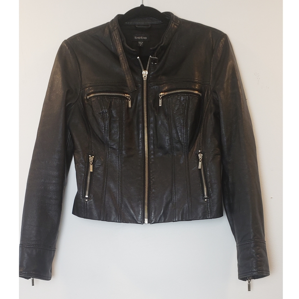 Bebe 100% Leather Moto Jacket